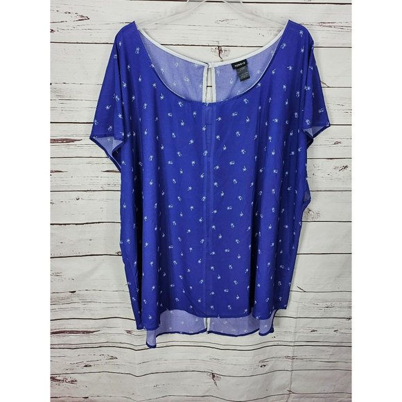 Torrid Blue Palm Dolman Sleeve Back Button‎ Sheer Top Size 5 - Picture 12 of 12